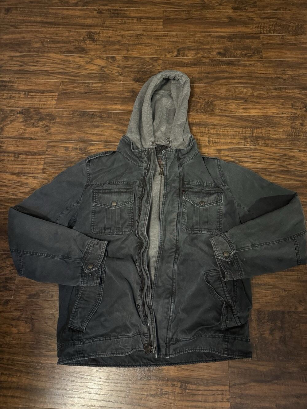 Levi's Black Cotton Hooded Utility Jacket Sherpa Lined Trucker Mens Size Medium
